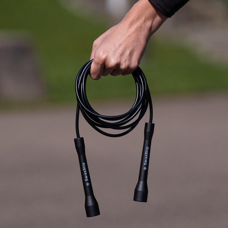 SwissSkip Xelerate Jump Rope by Dayan Kolev  5mm PVC  Created for Beginners and Advanced Athlets  Ideal for Fitness  Cardio & Boxing  Adjustable length with Shatterproof Handles (Black) - Image 2